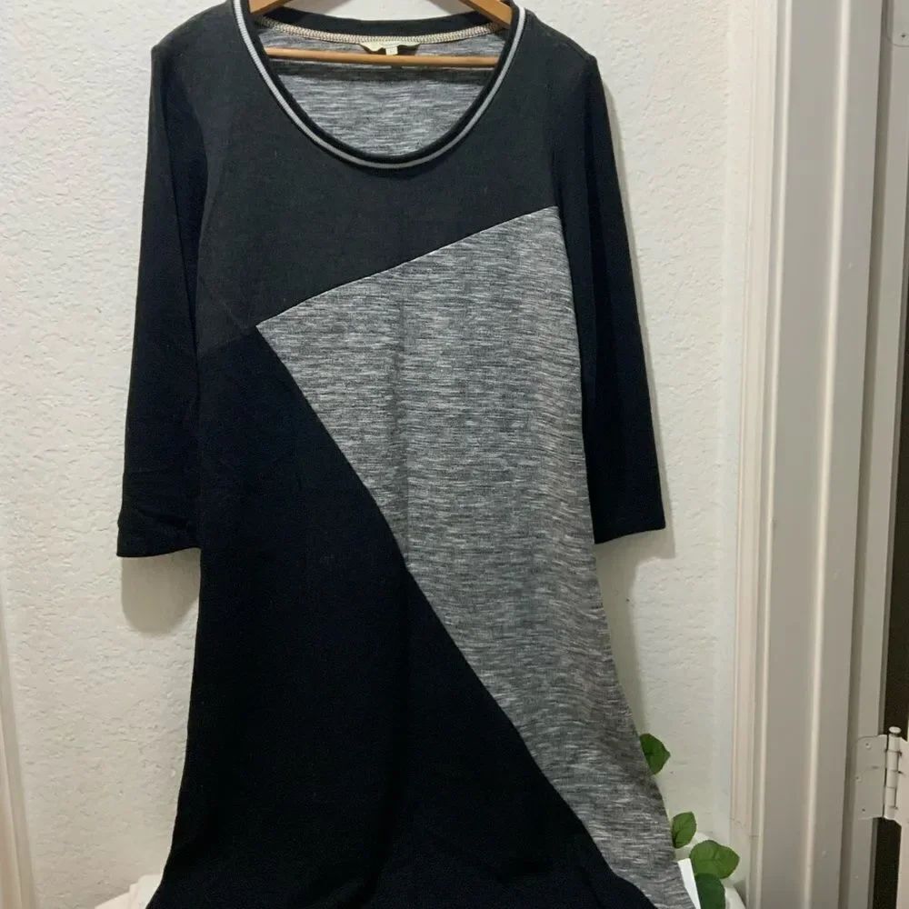 Noppies Dress Women's Sz L Maternity 3/4 Sleeve Gray Black